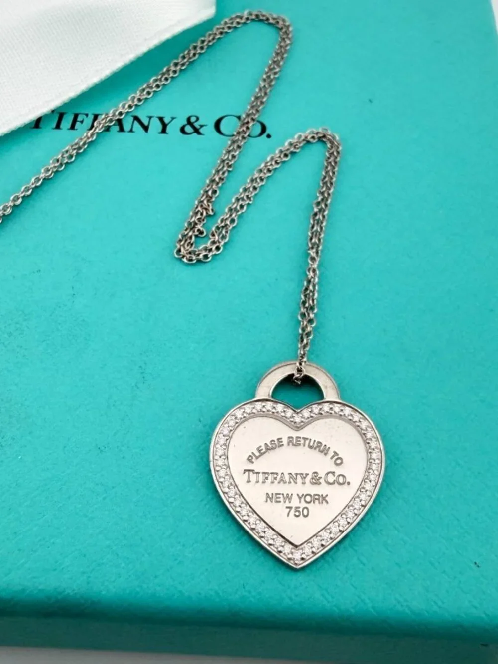 Tiffany & Co. 18k Diamond Return to Tiffany Heart Charm Necklace 16in 4.5g Gold